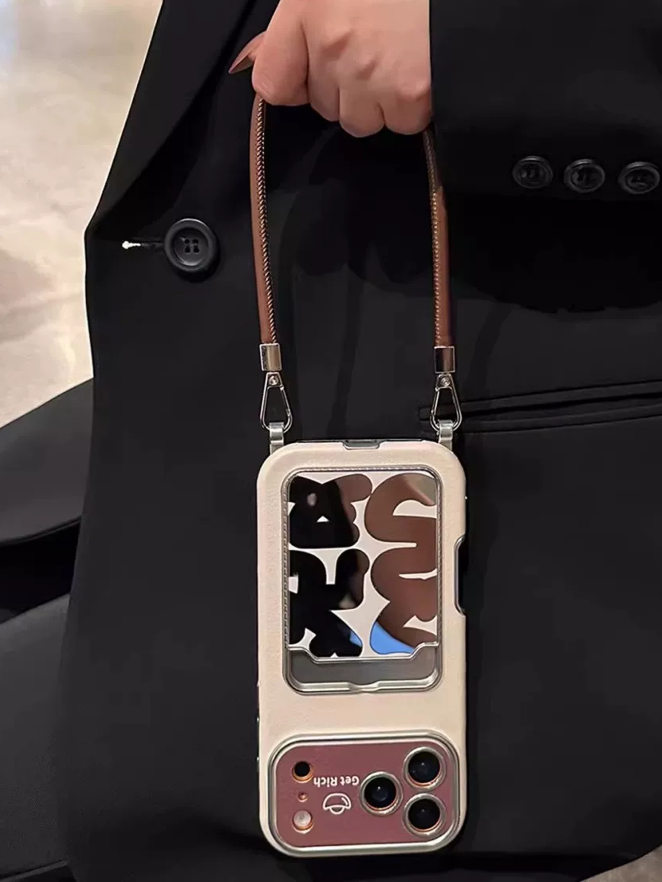 고급 가죽 미러 카드 홀더 손목 스트랩 폰 케이스 (아 - Phone Accessories Case 리뷰 및 가격