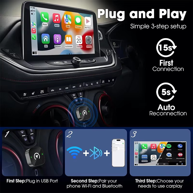 2-in-1 무선 CarPlay 어댑터 플러그 앤 플레 - Phone Accessories Business 리뷰 및 가격