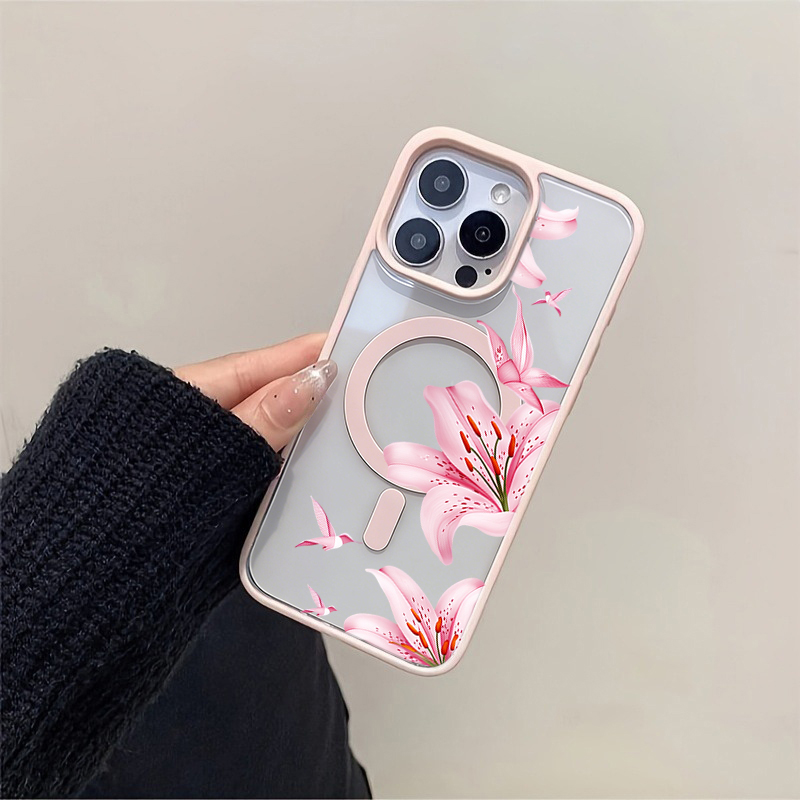 핑크 꽃과 새 자석 케이스 아이폰 17 16 12 14 - Phone Accessories Magnetic 리뷰 및 가격